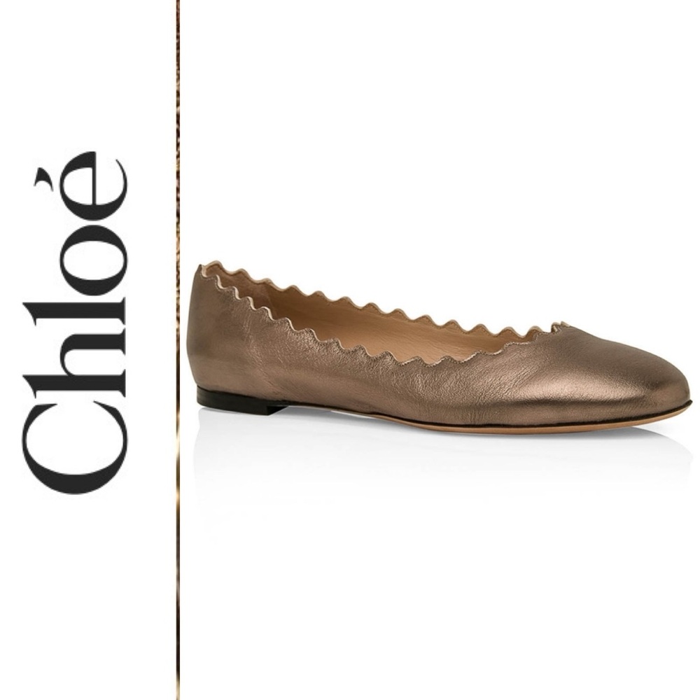 Chloe Lauren Scalloped Goat Leather Ballet Flats Metallic Bronze